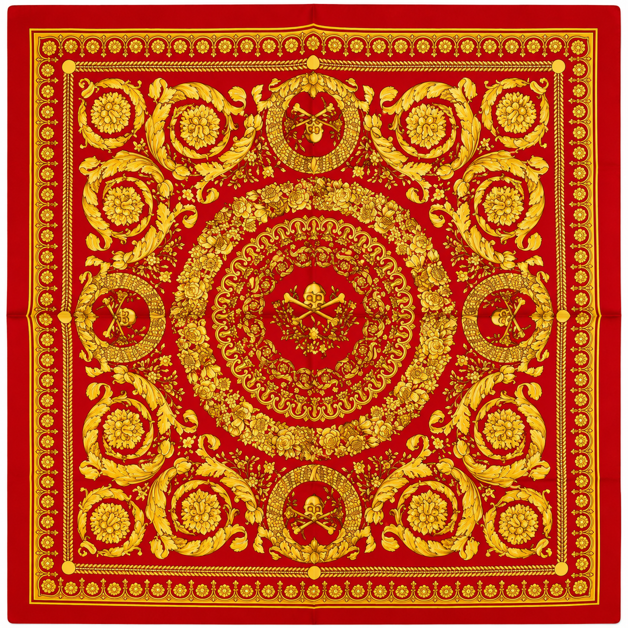 Versace Red/Gold Barocco Pattern Silk Scarf