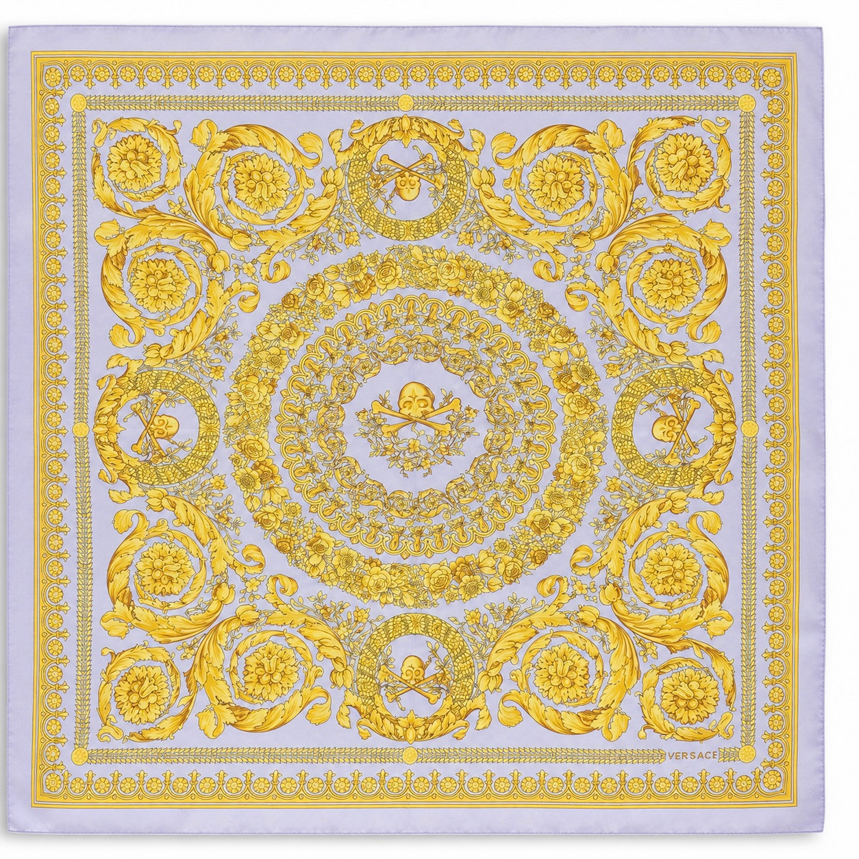 Versace Lavender/Gold Barocco Pattern Silk Scarf