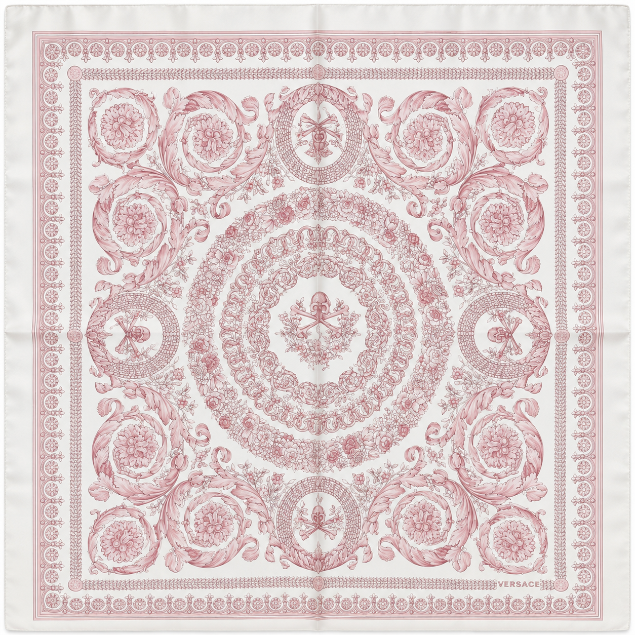 Versace White/Light Pink Barocco Pattern Silk Scarf