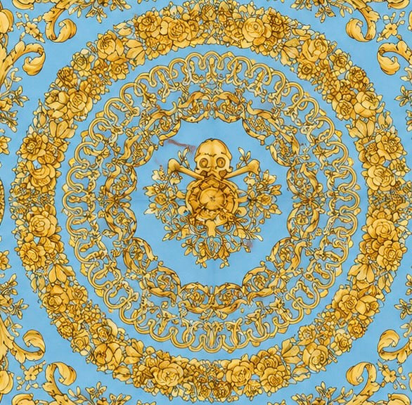Versace Light Blue/Gold Barocco Pattern Silk Scarf