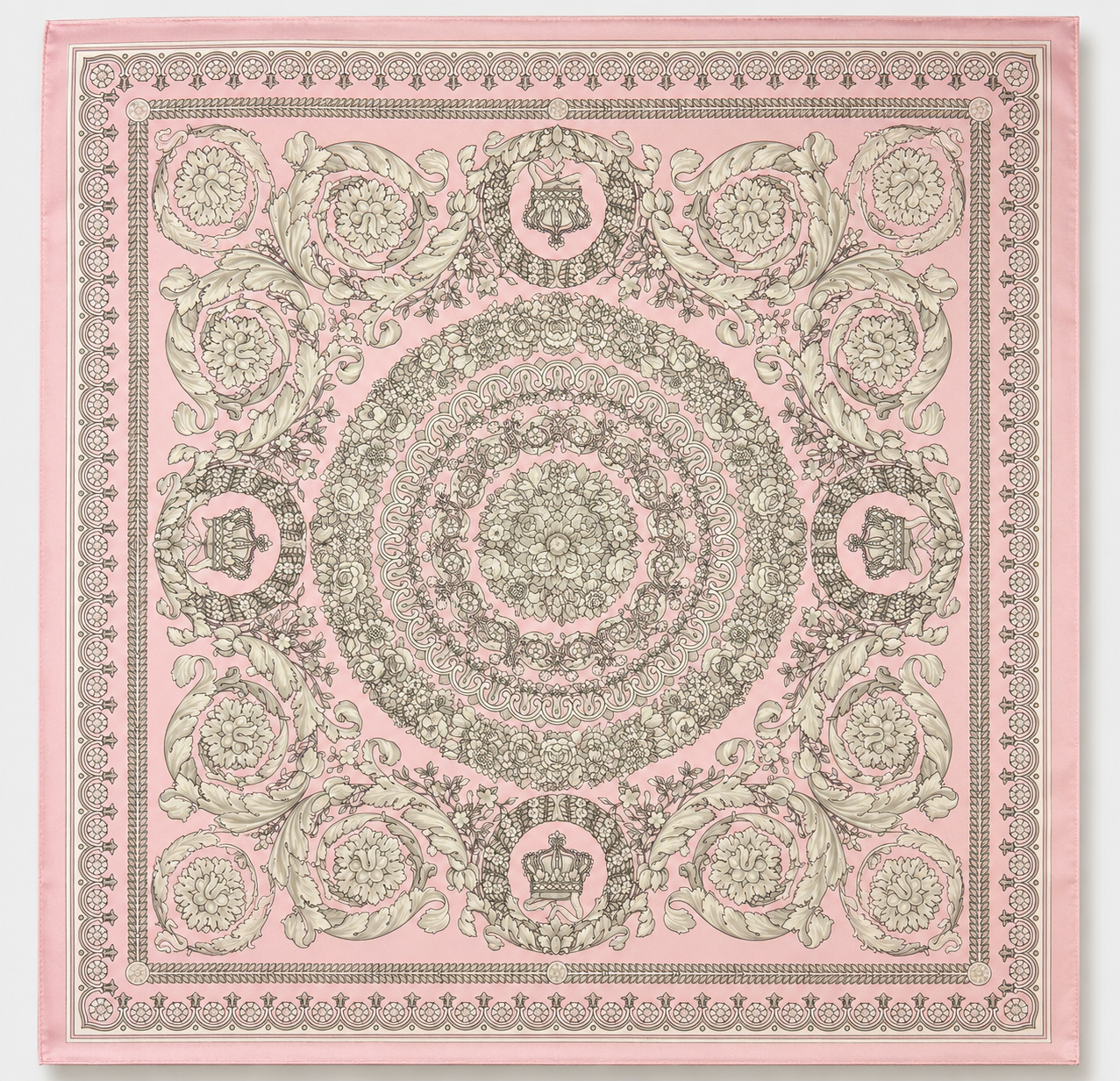 Versace Pink/Grey Barocco Pattern Silk Scarf