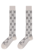 Gucci Women's Iconic GG Logo Intarsia Socks in Ivory/Black – Size L