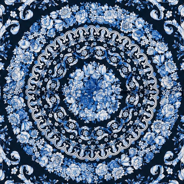 Versace Black/Navy Barocco Pattern Silk Scarf
