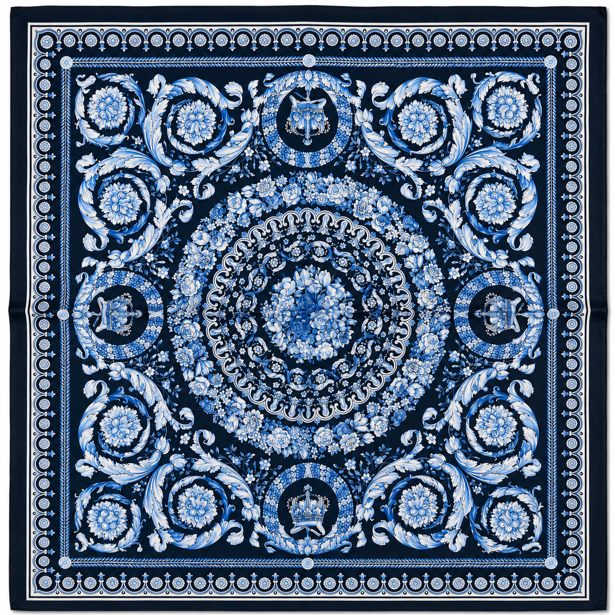 Versace Black/Navy Barocco Pattern Silk Scarf