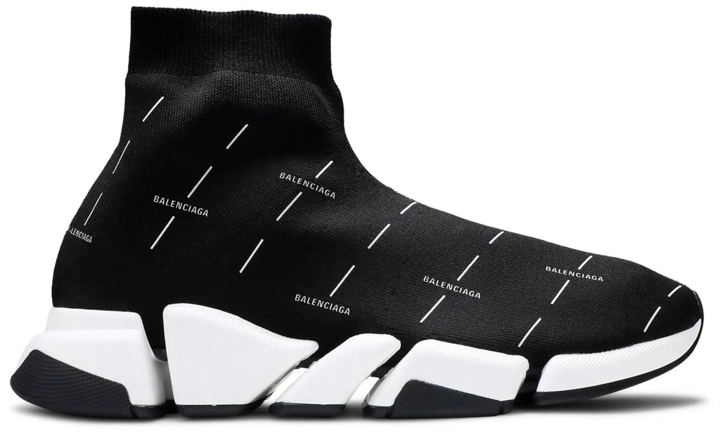 Balenciaga Men's Black / White Speed 2.0 Logo Print Sneakers Size 41