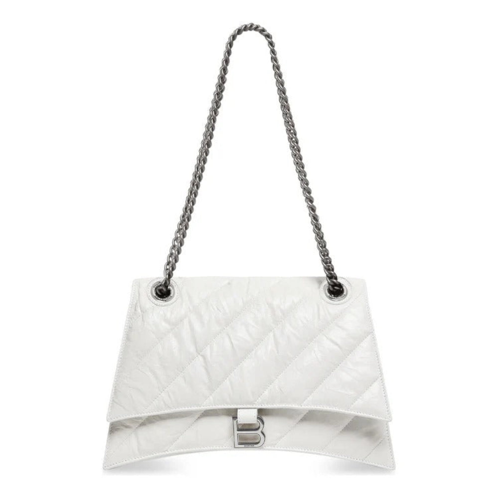 Balenciaga Women's Optic White Quilted Crush Chain Bag M