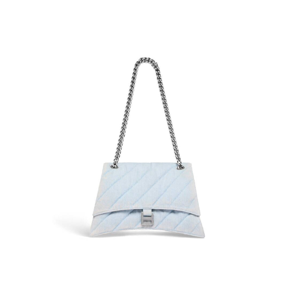 Balenciaga Women's Light Blue Quilted Denim Crush Chain Bag M