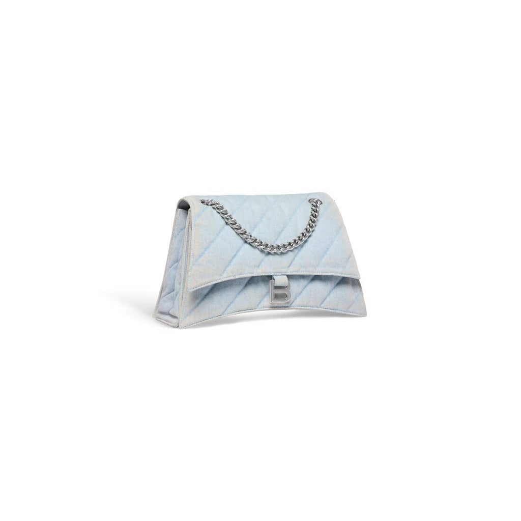 Balenciaga Women's Light Blue Quilted Denim Crush Chain Bag M