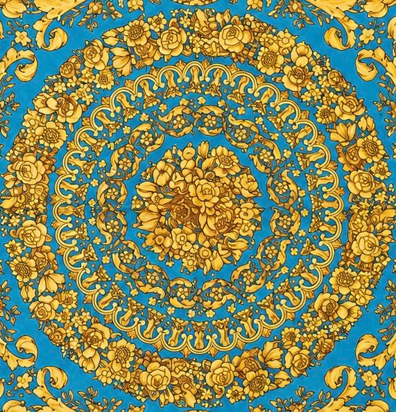 Versace Turquoise/Gold Barocco Pattern Silk Scarf