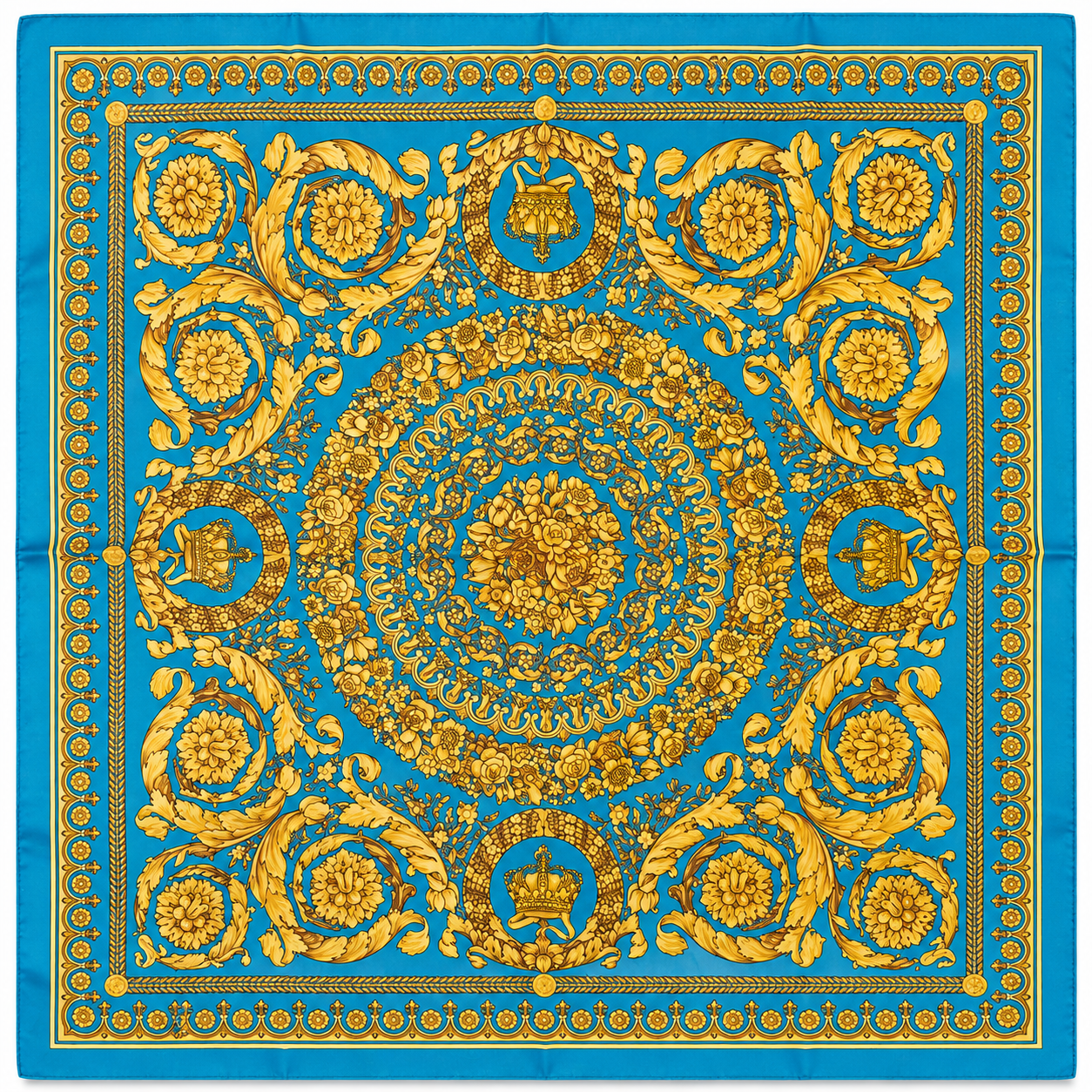 Versace Turquoise/Gold Barocco Pattern Silk Scarf