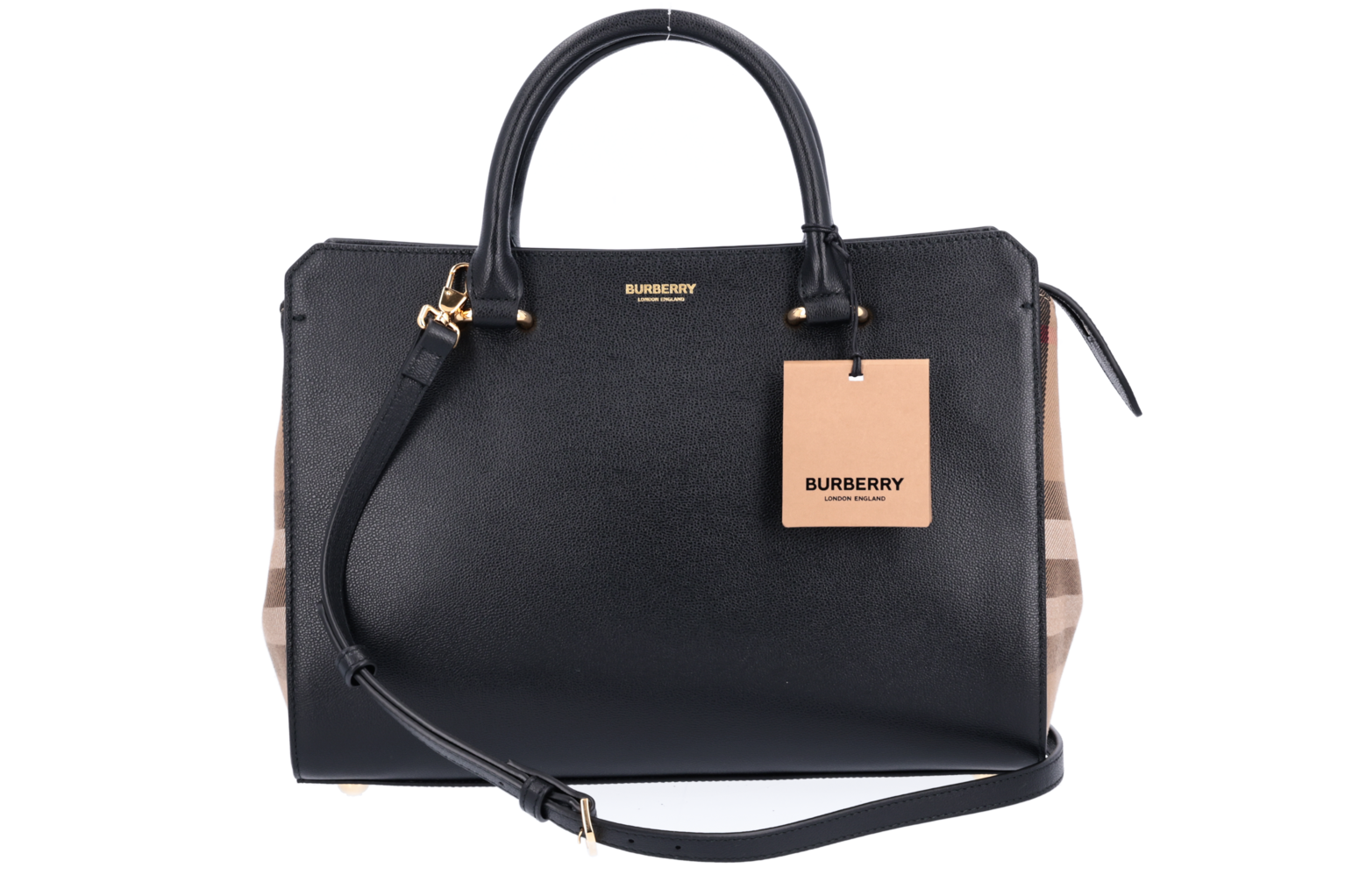 Burberry Banwell Small Leather Check Tote Bag