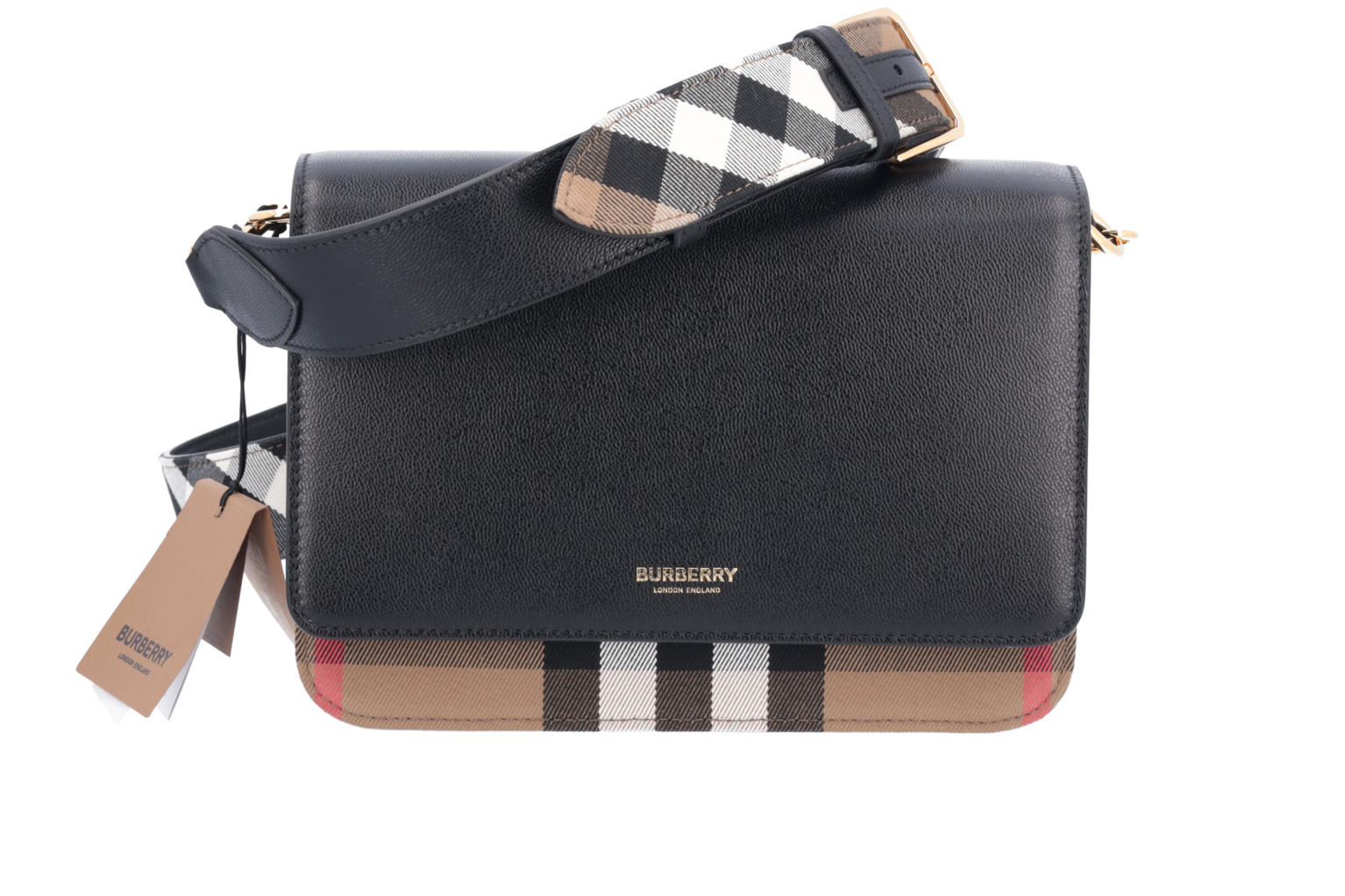 Burberry Mackford Leather Check Flap Crossbody Bag