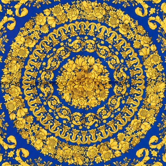 Versace Royal Blue/Gold Barocco Pattern Silk Scarf