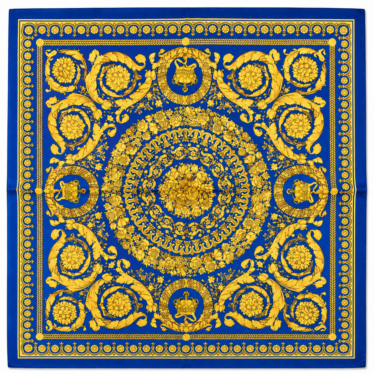 Versace Royal Blue/Gold Barocco Pattern Silk Scarf