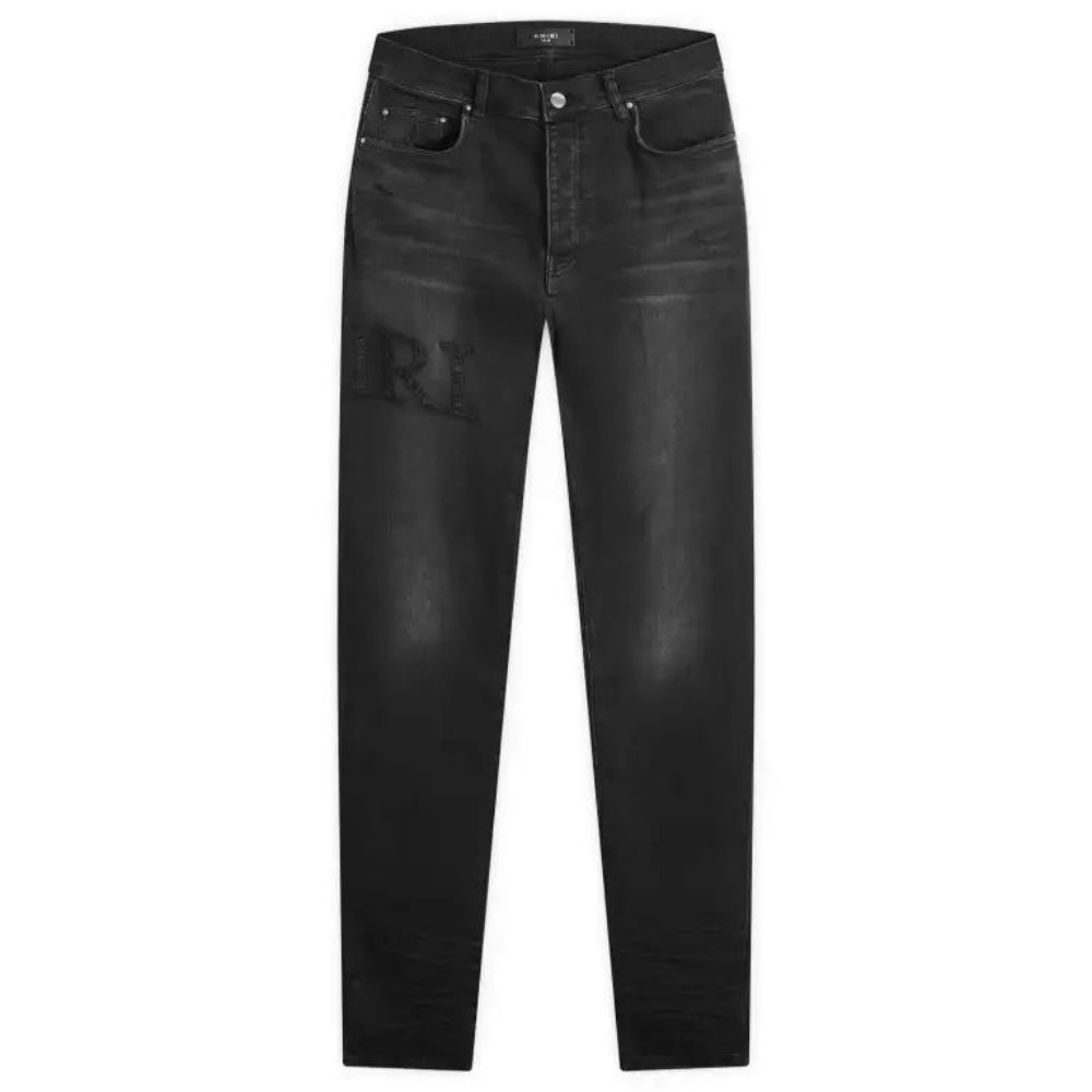 AMIRI Bandana Jacquard Logo Distressed Slim Jeans