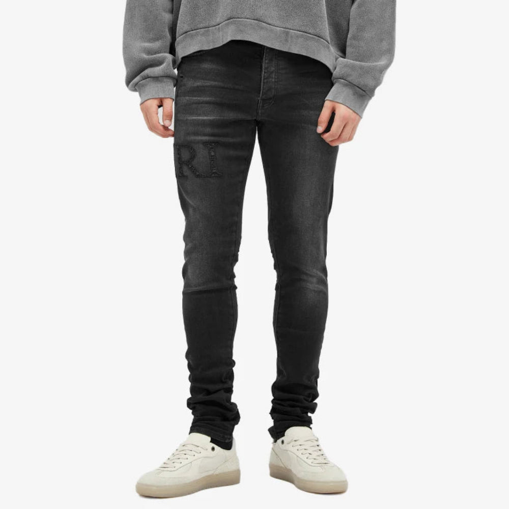 AMIRI Bandana Jacquard Logo Distressed Slim Jeans