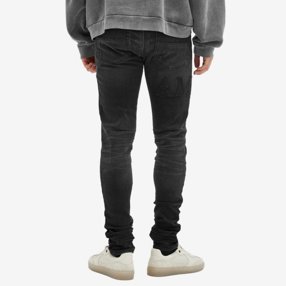 AMIRI Bandana Jacquard Logo Distressed Slim Jeans