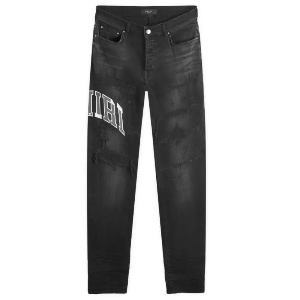 AMIRI Varsity Logo Repair Distressed Jeans - Vintage Black