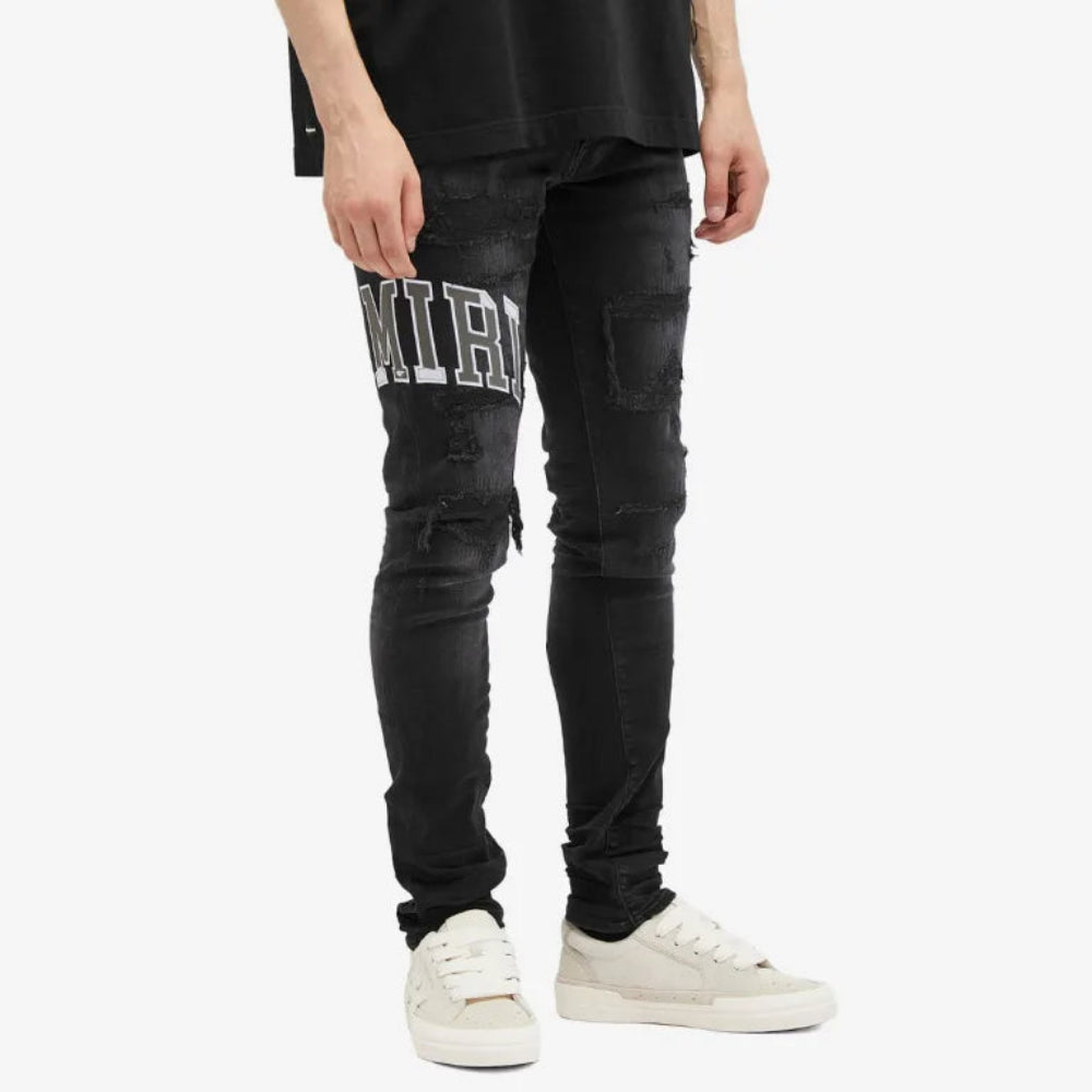 AMIRI Varsity Logo Repair Distressed Jeans - Vintage Black