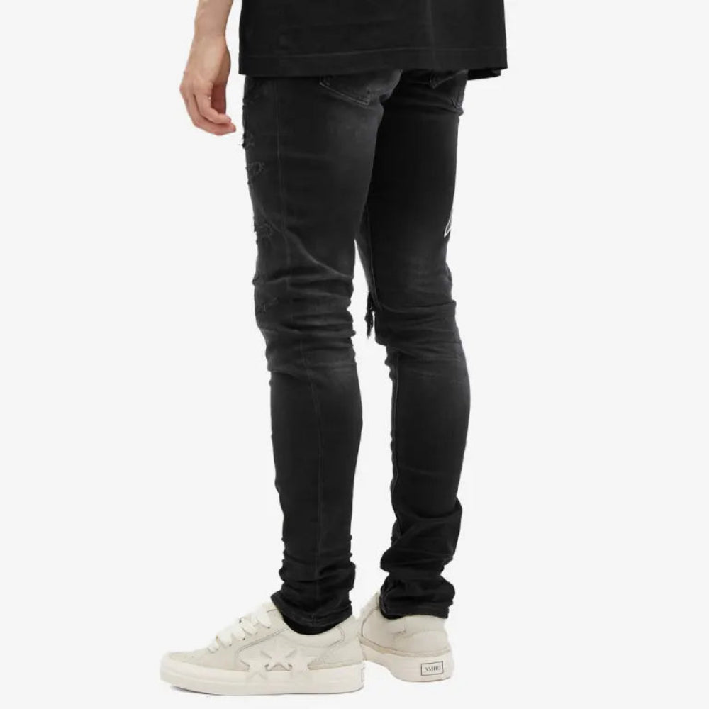 AMIRI Varsity Logo Repair Distressed Jeans - Vintage Black