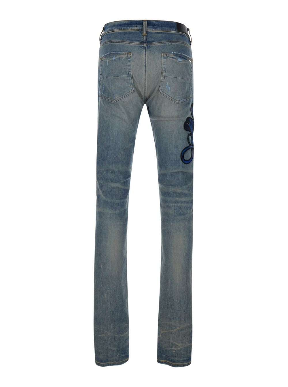 AMIRI Light Blue Snake Patch Skinny Ripped Jeans - 38
