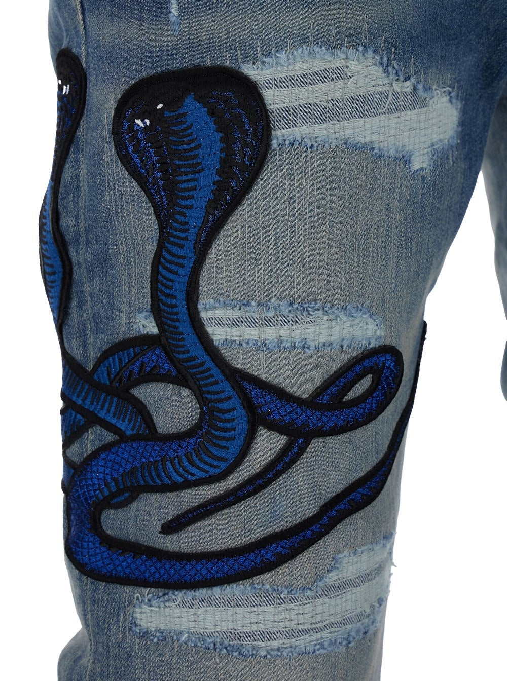 AMIRI Light Blue Snake Patch Skinny Ripped Jeans - 38
