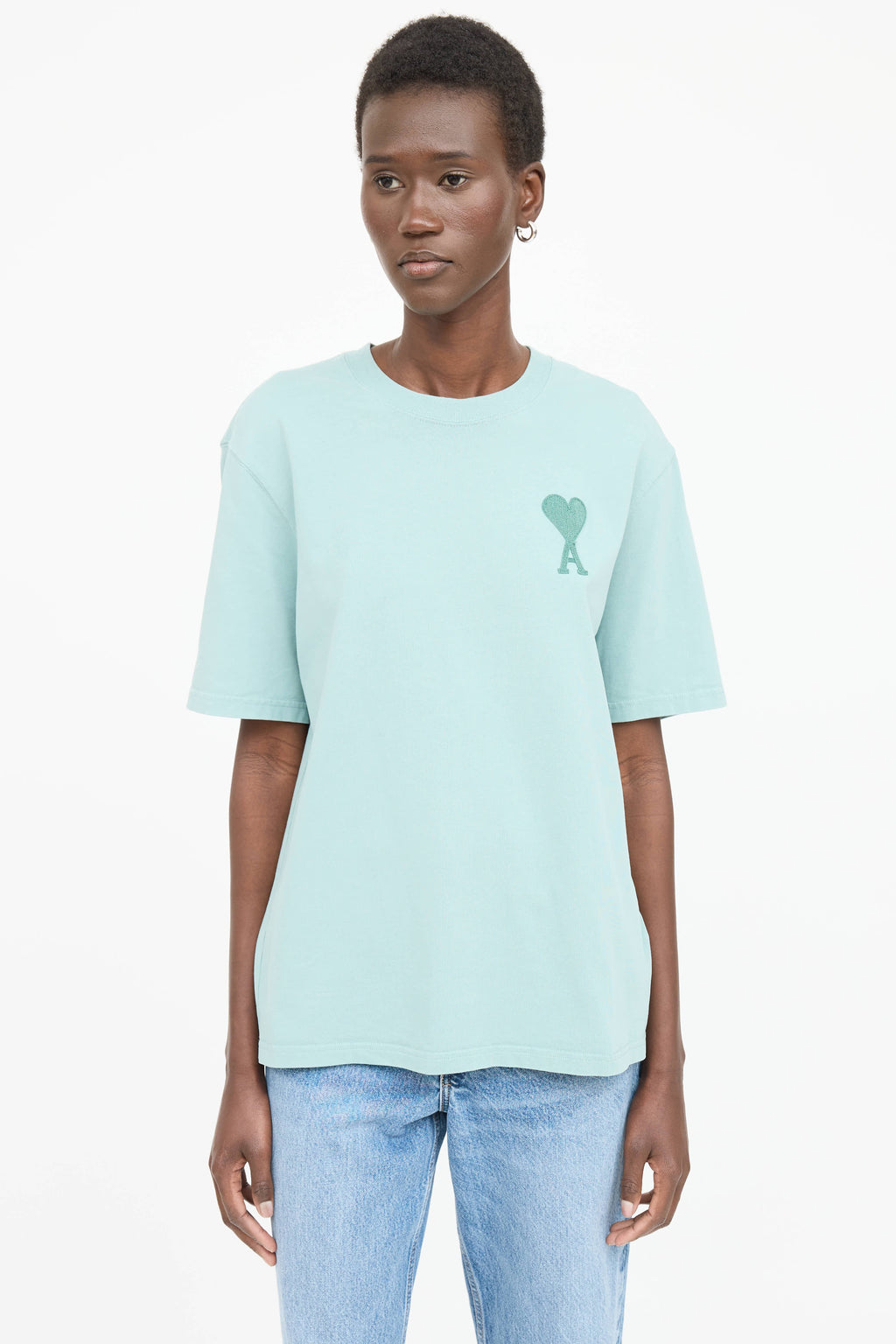 AMI Paris Women's Classic Logo T-Shirt in Light Blue Size M