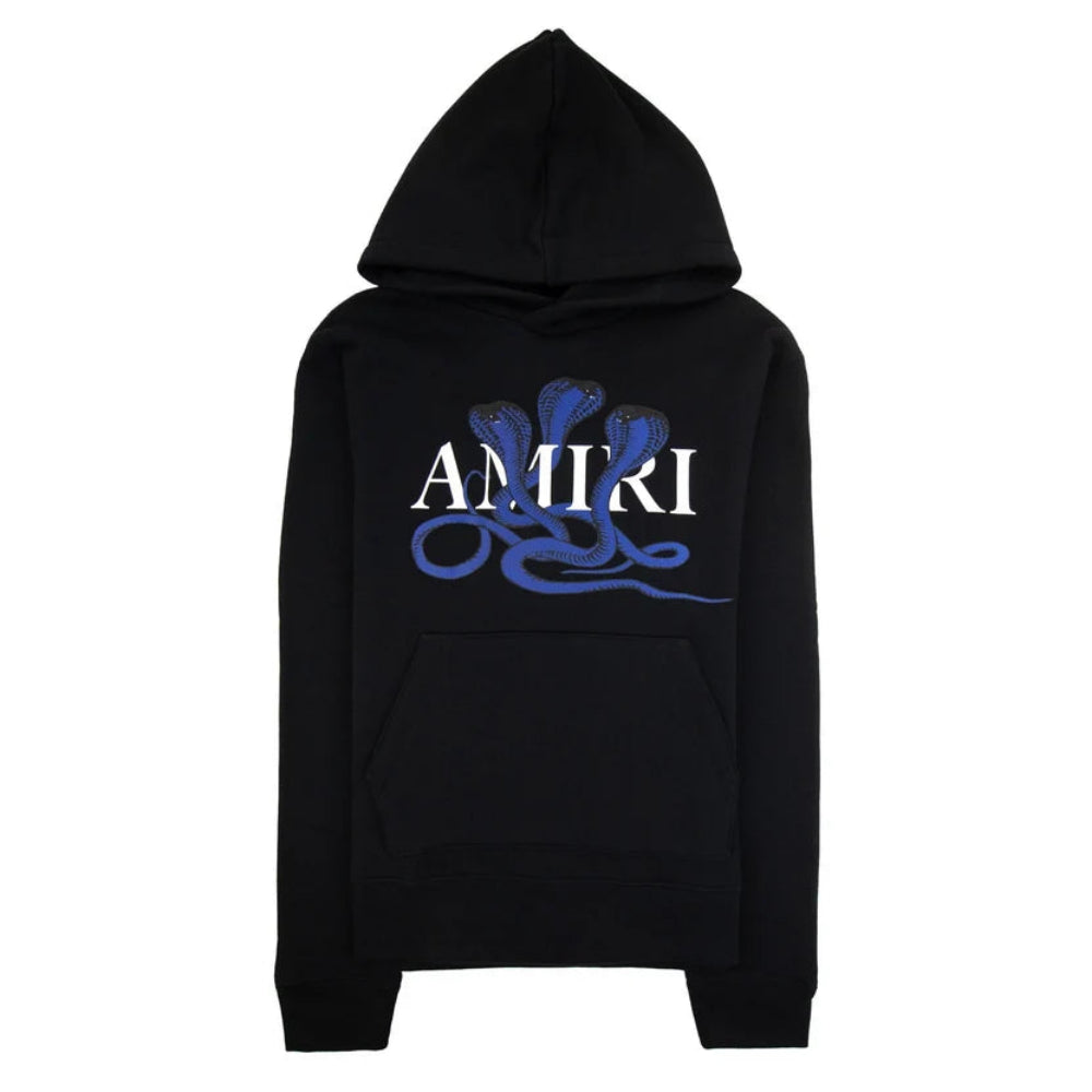 AMIRI Black and Blue Snake Logo Hooded Sweatshirt - L
