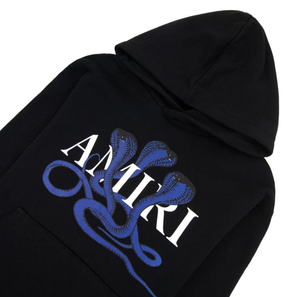 AMIRI Black and Blue Snake Logo Hooded Sweatshirt - L