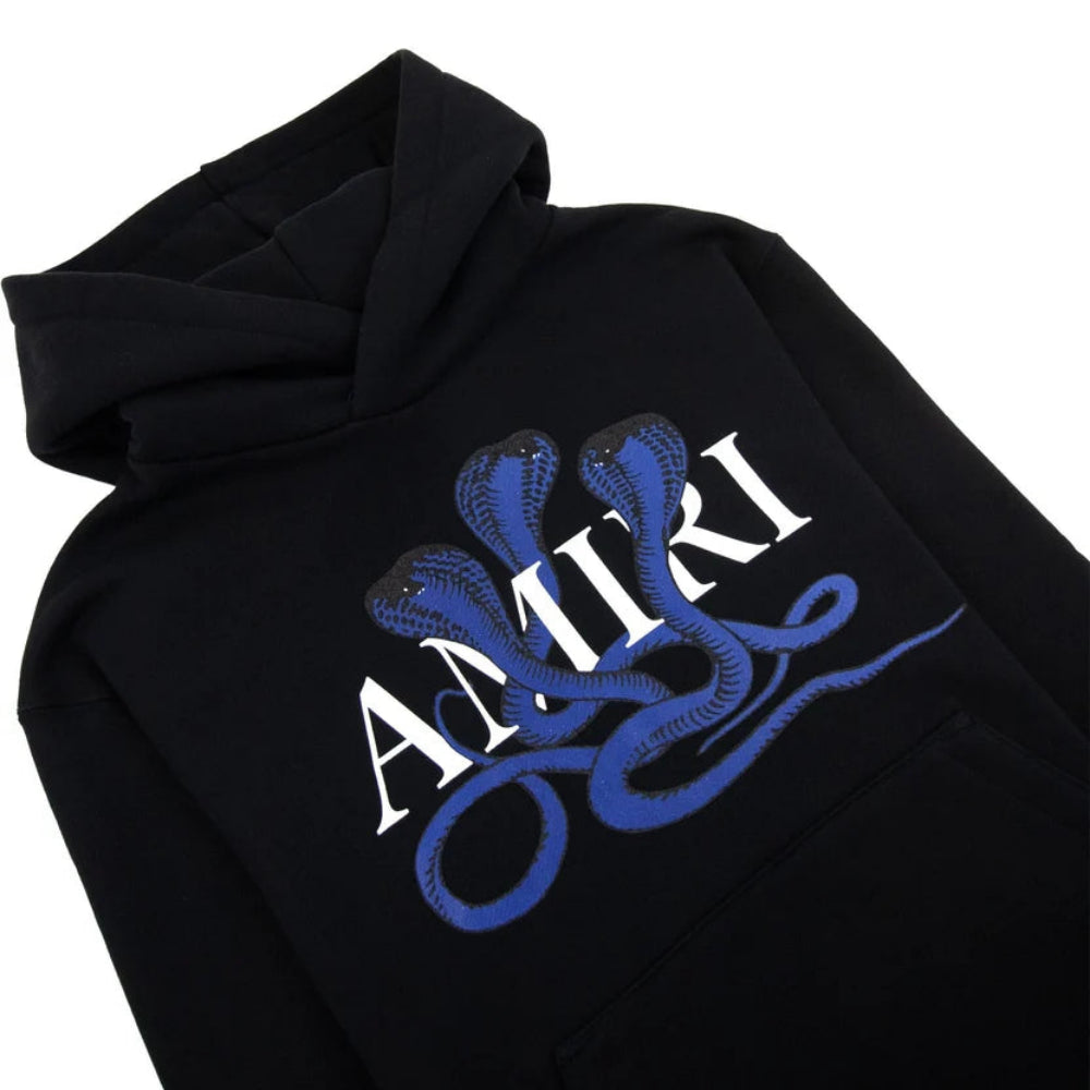 AMIRI Black and Blue Snake Logo Hooded Sweatshirt - L
