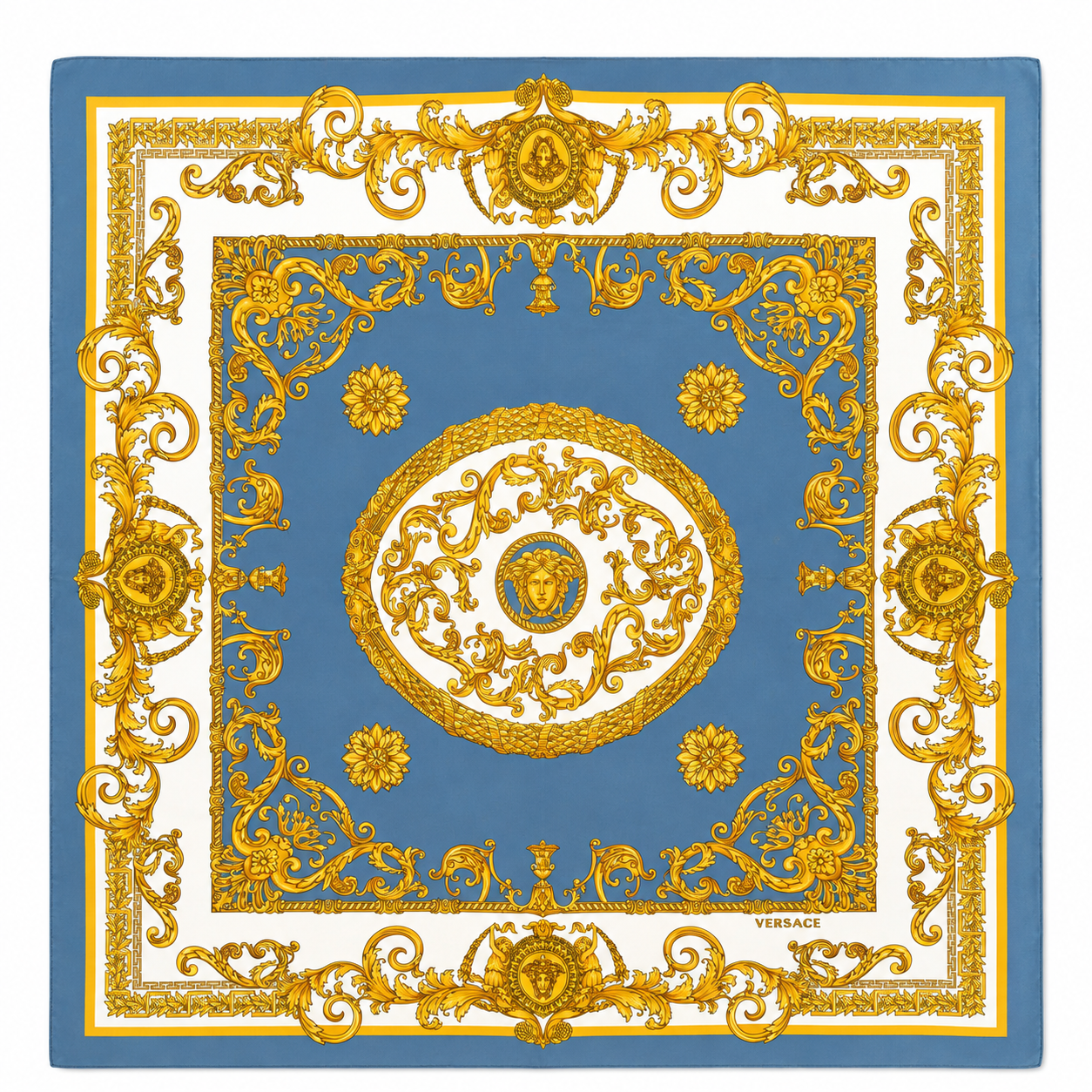 Versace Grey/White/Gold Barocco Pattern Silk Scarf