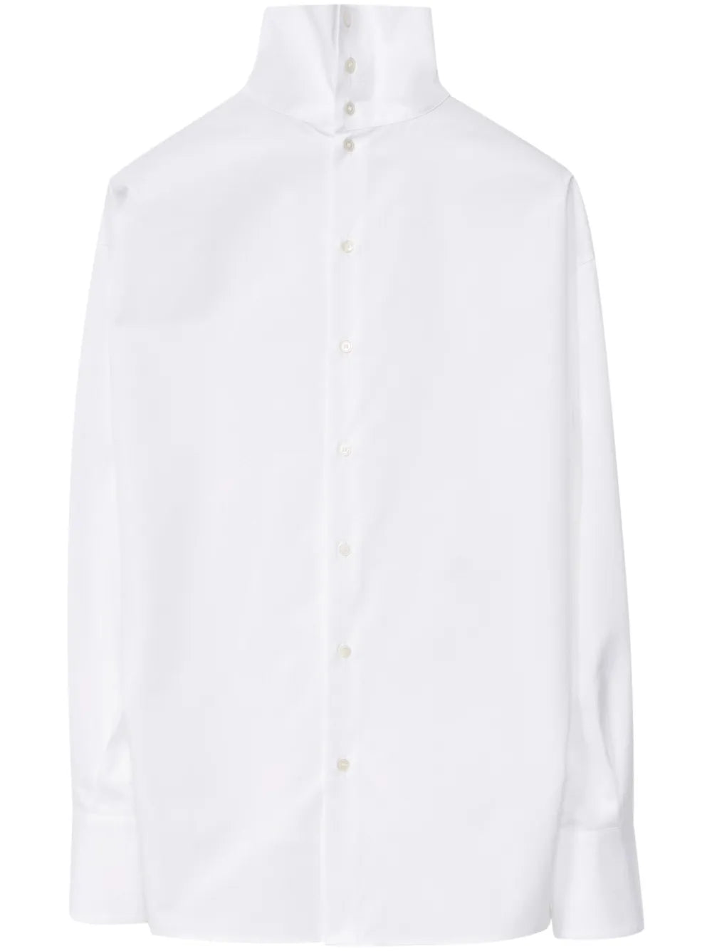 Fabiana Filippi Compact Poplin Mock Collar Shirt with Back Opening - White