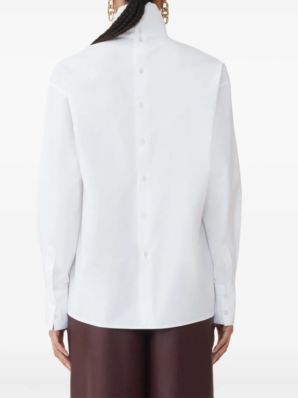 Fabiana Filippi Compact Poplin Mock Collar Shirt with Back Opening - White
