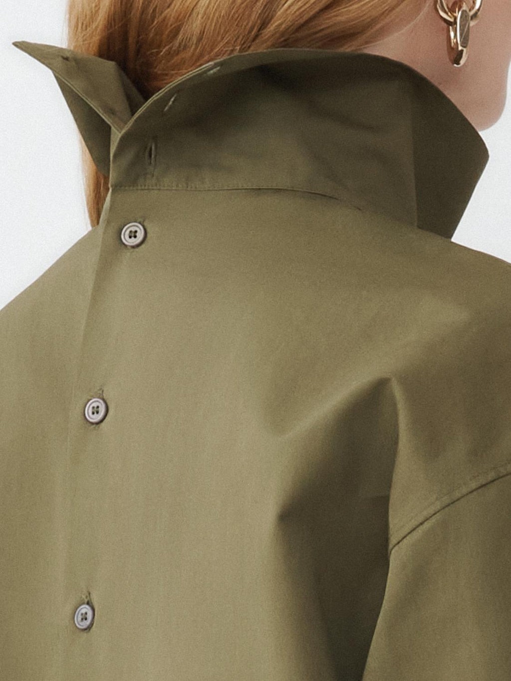 Fabiana Filippi Compact Poplin Mock Collar Shirt with Back Opening - Green