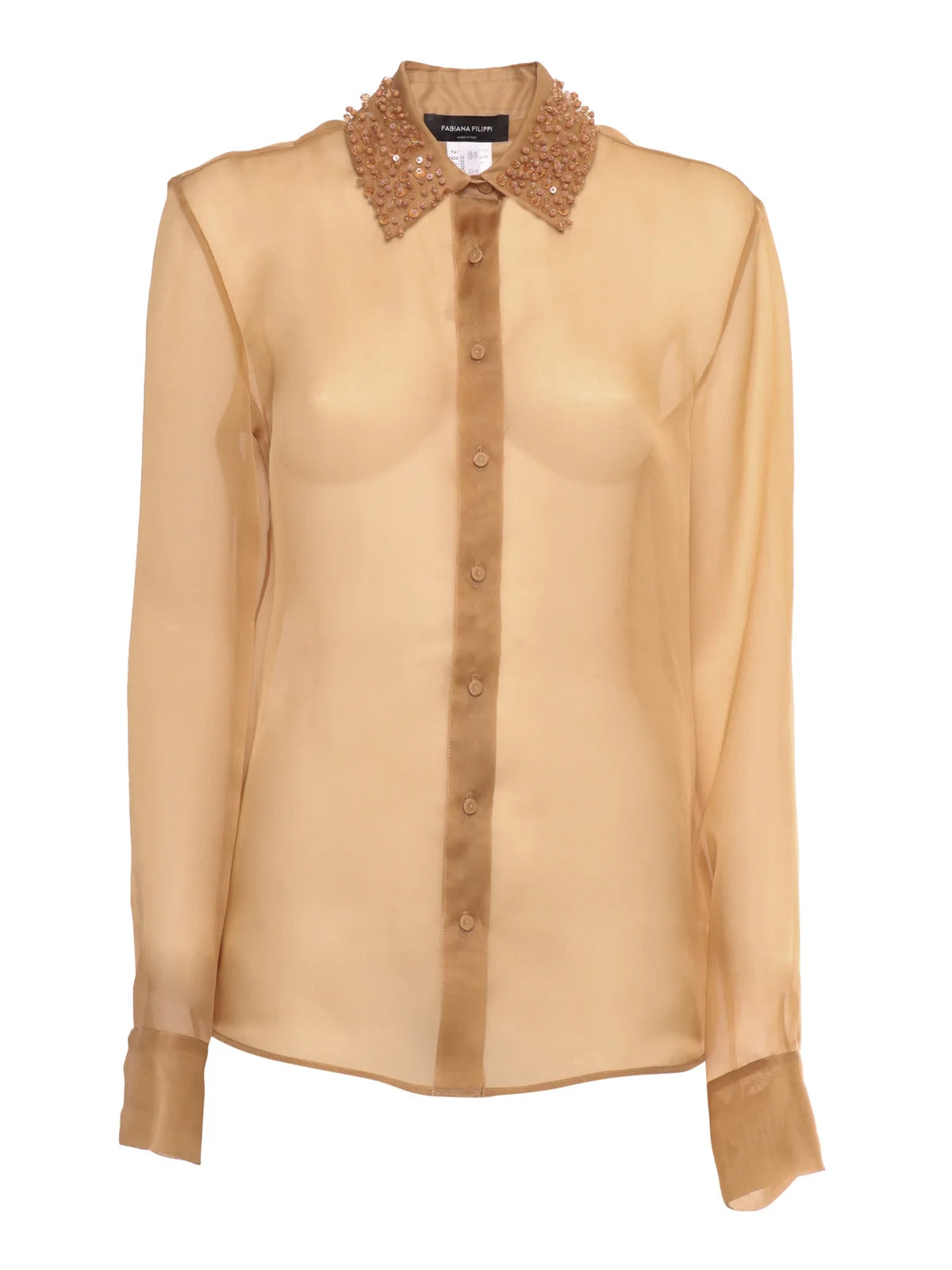 Fabiana Filippi Organza Basic Shirt with Galassia Embroidered Collar - Yellow