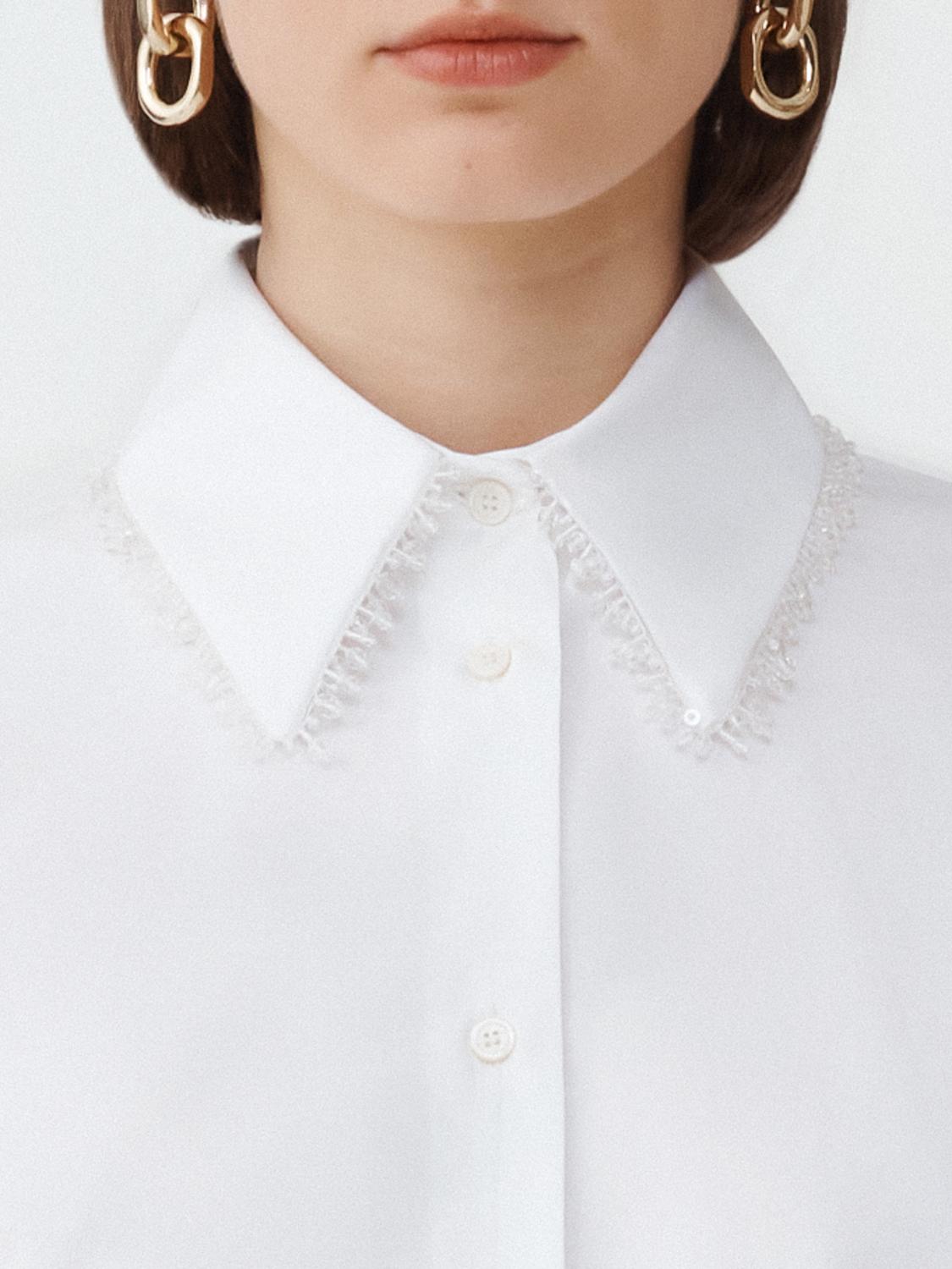 Fabiana Filippi Compact Poplin Boyfriend Shirt with Galassia Piping - White