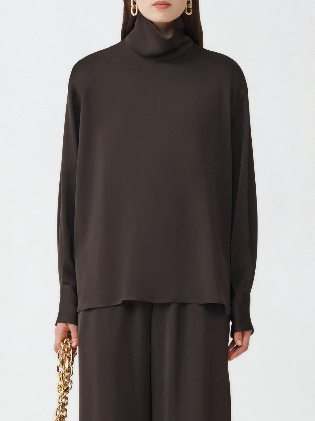 Fabiana Filippi Viscose Satin Mock Collar Shirt with Back Opening - Maroon