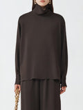 Fabiana Filippi Viscose Satin Mock Collar Shirt with Back Opening - Maroon