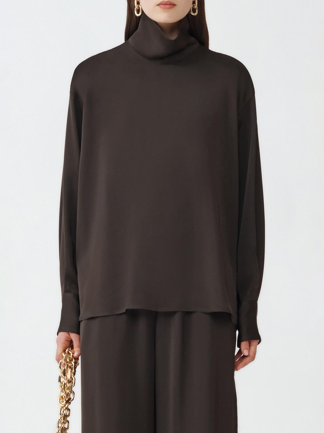 Fabiana Filippi Viscose Satin Mock Collar Shirt with Back Opening - Maroon