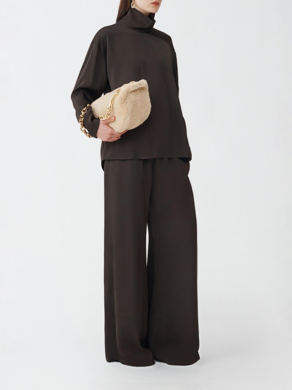 Fabiana Filippi Viscose Satin Mock Collar Shirt with Back Opening - Maroon