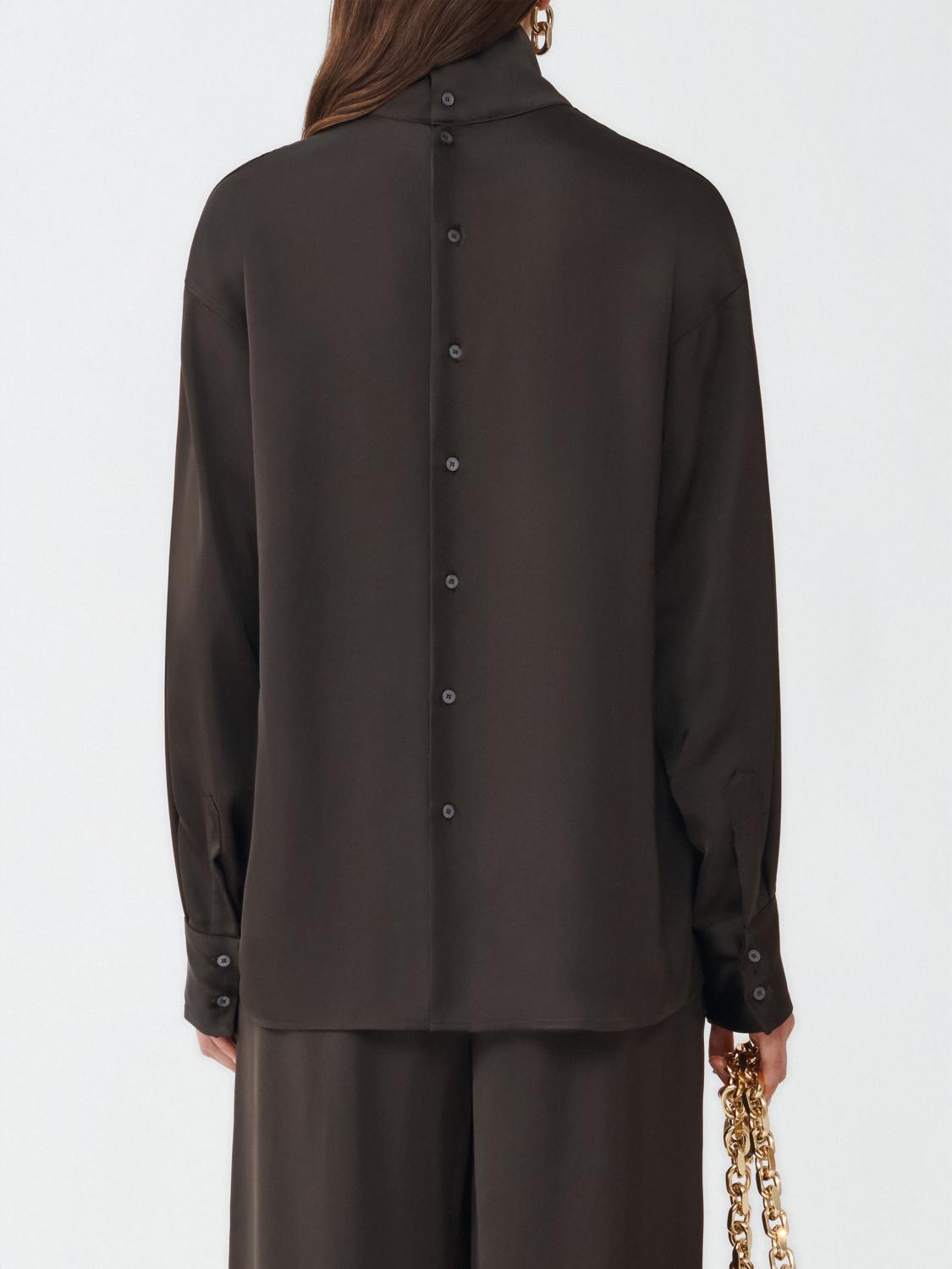 Fabiana Filippi Viscose Satin Mock Collar Shirt with Back Opening - Maroon