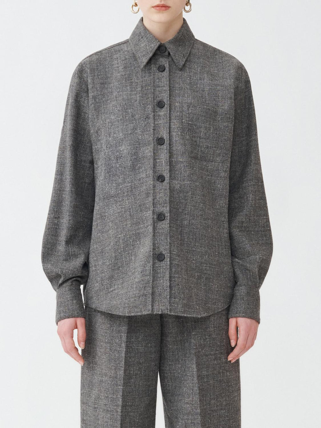Fabiana Filippi Malfilé Flannel Boyfriend Shirt with Filo Diamante - Graphite/White