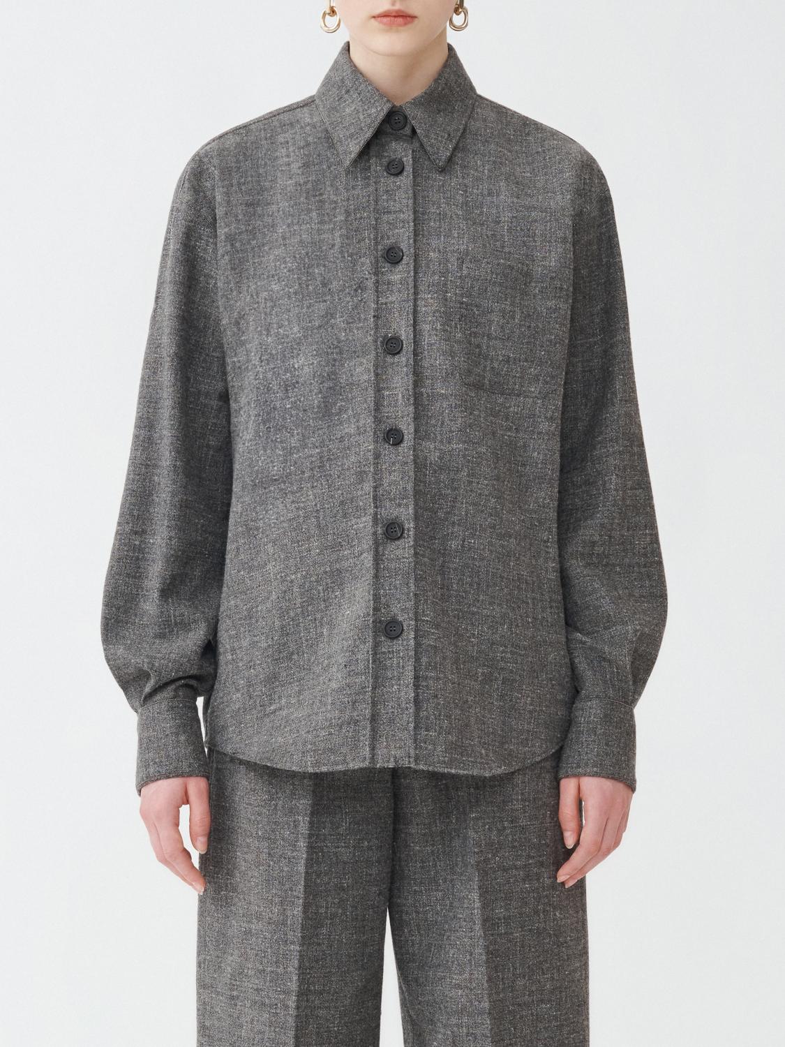 Fabiana Filippi Malfilé Flannel Boyfriend Shirt with Filo Diamante - Graphite/White