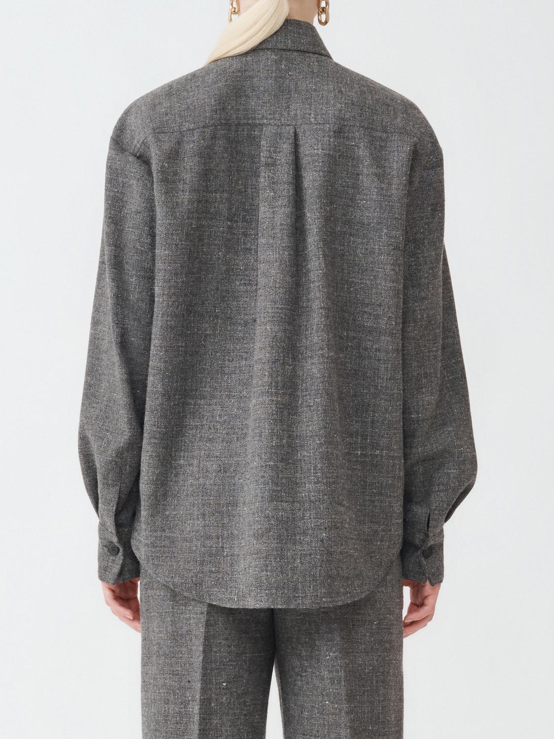 Fabiana Filippi Malfilé Flannel Boyfriend Shirt with Filo Diamante - Graphite/White