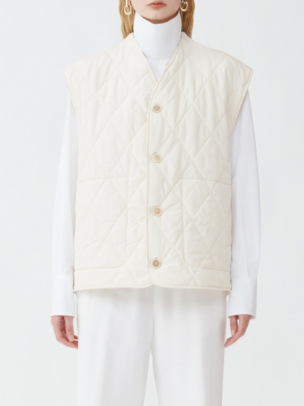 Fabiana Filippi Tech Taffeta Quilted Vest with Knit Back - Ivory