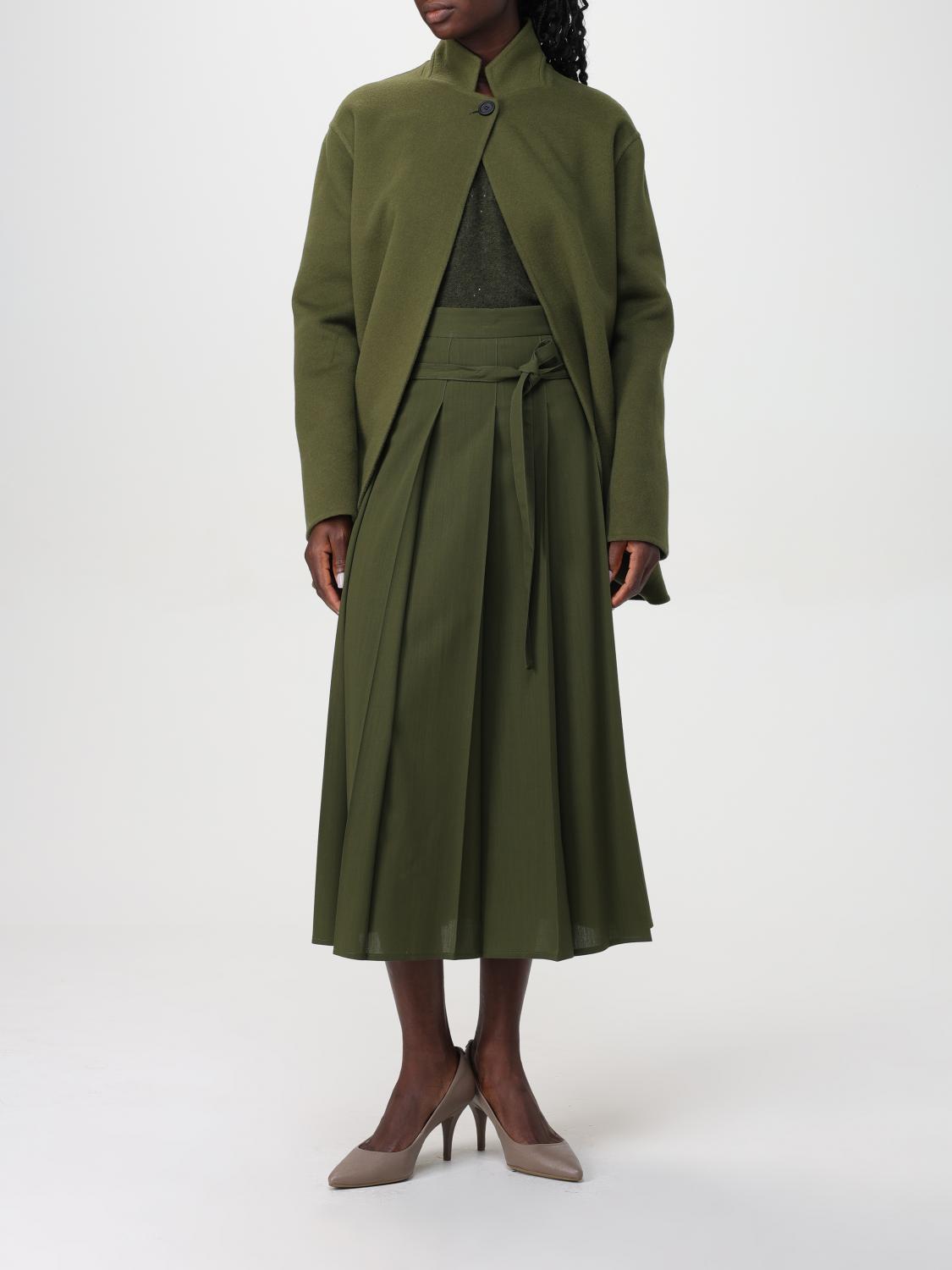 Fabiana Filippi Wool Cashmere Jacket with Stand-Up Collar and Leather Belt - Olive Green