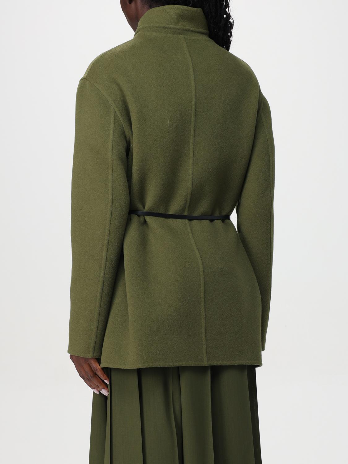 Fabiana Filippi Wool Cashmere Jacket with Stand-Up Collar and Leather Belt - Olive Green