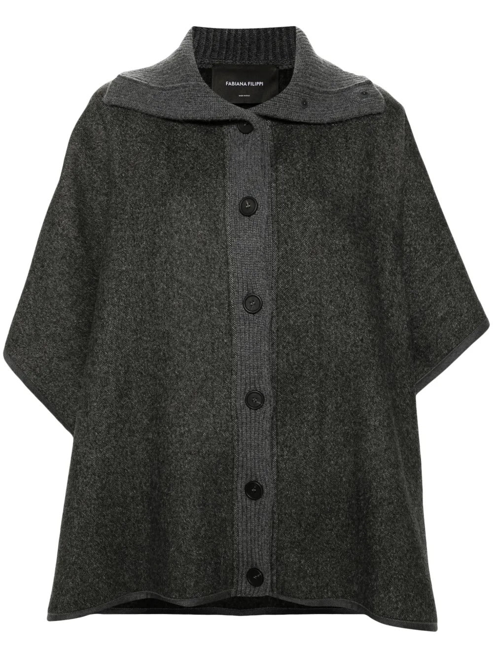 Fabiana Filippi Diagonal Double Cape with Knit Detail and Filo Diamante - Heather Grey