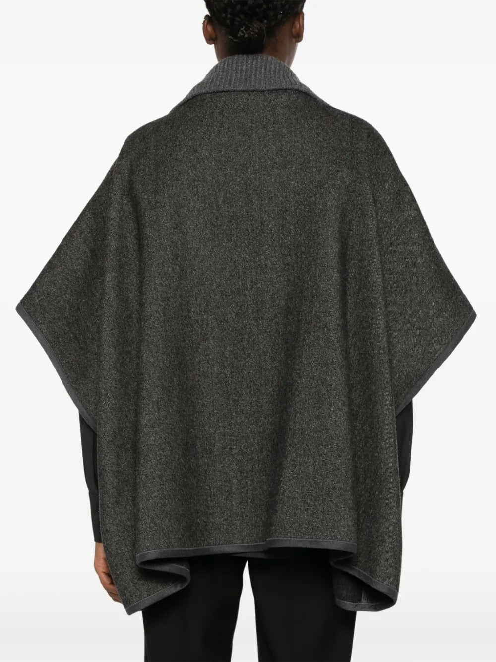 Fabiana Filippi Diagonal Double Cape with Knit Detail and Filo Diamante - Heather Grey