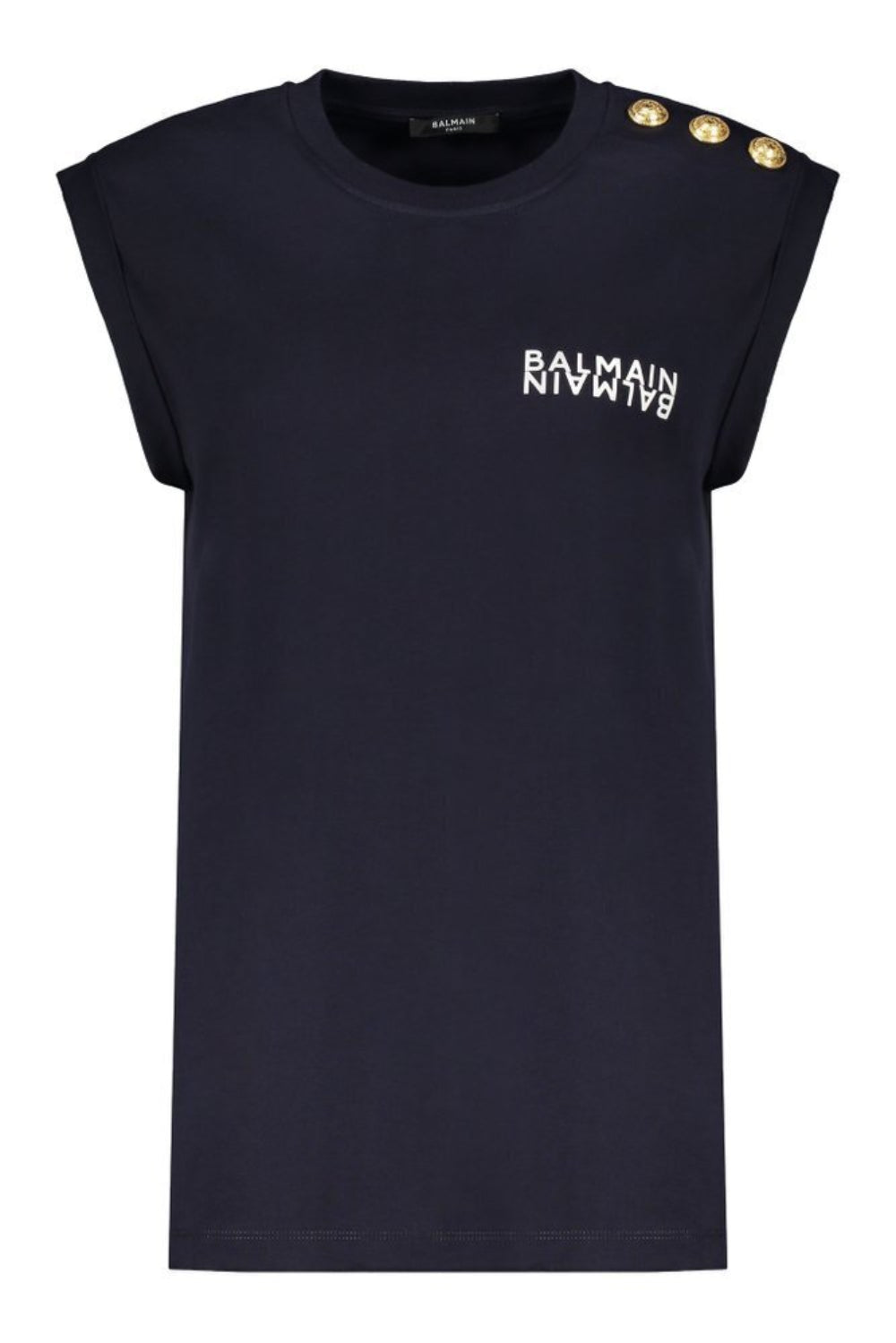 Balmain Women's Cotton Sleeveless Logo Tank T-Shirt - Navy